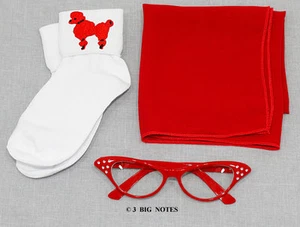 Falda de caniche/calcetín para niñas de los años 50 Acc. Lote - Calcetines, Gafas, Bufanda _ ROJO - Imagen 1 de 4
