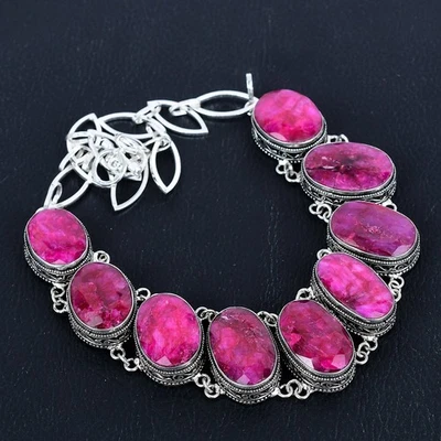 Kashmir Rubi Gemstone Ethnic 925 Sterling Silver Vintage Necklace 18" VJ 990 - Image 1 of 4