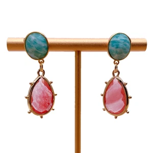 Fashion Teardrop Red Quartz Amazonite Dangle Earrings Natural Stone Jewelery - Picture 1 of 6
