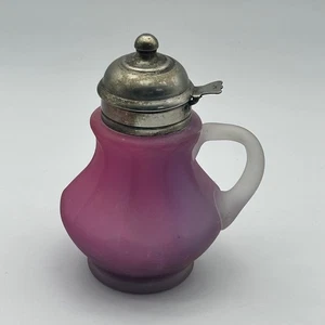 Antique Pink Purple Cased Satin Glass Syrup Jar • Victorian 1800s Metal Lid - Picture 1 of 6