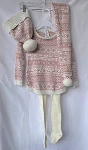 Aspen Kids Sweater Set Baby Pink Ivory Silver - Size 4 - Picture 1 of 7