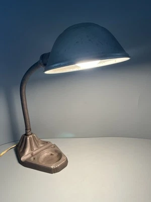 Vtg Rex Electric Gooseneck Desk Lamp Industrial Deco Cast Iron Bronze Ornate - Image 1 of 4