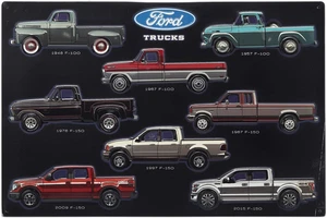 Ford Trucks Collage Embossed Metal Sign - Vintage Ford Wall Art for Man Cave or - Picture 1 of 12