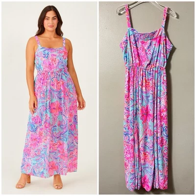 Maxi Vestido Lilly Pulitzer Lizette Poli Gasa Estampado Isla De Coco talla XL Foto 1 de 4