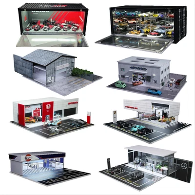 1/64 Diorama Diecast Garage Model LED Lighting Parking Lot Scene Display Case US - Image 1 of 4
