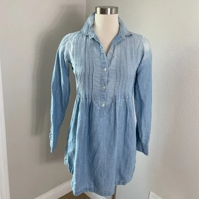 Mini Vestido Denim & Supply Ralph Lauren XS Lino Algodón Cambray Denim Pintuck Foto 1 de 4