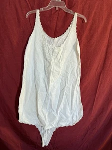Antiguo peluche eduardiano blanco algodón Chemise Step-In bordado encaje hecho a mano - Imagen 1 de 10