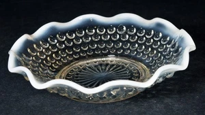 Vintage Clear Glass 5 7/8" Hobnail Candy Dish White Rim Ruffled Edge Bowl Retro - Picture 1 of 3