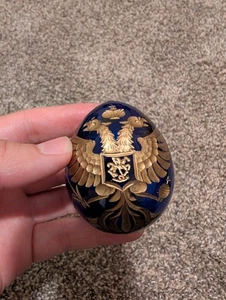 St Petersburg Russia Crystal Art Egg Paperweight Blue With Etched Gold Details - Picture 1 of 6