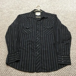 Camicia Wrangler uomo grande nera a righe western snap cowboy manica lunga - Foto 1 di 8