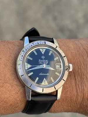 Vintage Zodiac Automatic Drive Sea Wolf Date Back Dial All Stainless - Image 1 of 4