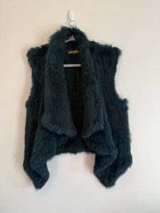 Indigo Genuine Rabbit Fur Vest Green Sz M-L - Picture 1 of 7
