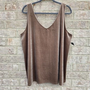 LORD & TAYLOR Women's Velvet Tank Top Taupe Sleeveless Blouse NWT Plus Size 2X - Picture 1 of 7