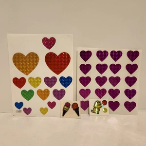 Lote de hojas adhesivas vintage de corazones metálicos multicolores, morados, perros, helados - Imagen 1 de 10