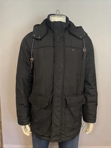 Tommy Hilfiger Men’s Black Winter Jacket Size Medium With Hood - Picture 1 of 13