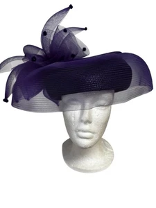 Cappello Mr Hi's Pillbox Polipropilene Paglia Vintage Tulle Ciniglia 22" IC Viola - Foto 1 di 7