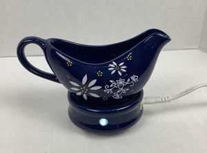 Temp-tations Ceramic Gravy Boat With Warmer, Navy Blue, Floral, Electric, Works - Picture 1 of 12