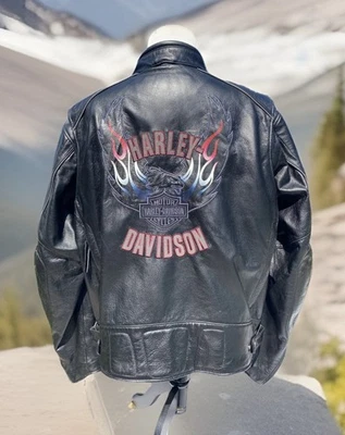 Chaqueta de motociclista de cuero para hombre Harley Davidson negra 3XL roja azul blanca llamas de águila Foto 1 de 4