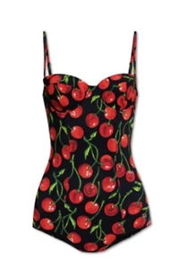 DOLCE & GABBANA Black Red Cherry Bademode Badeanzug Bikini Beachwear 3IT UK10 M - Bild 1 von 6