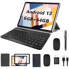 Tablet 10.1 Inch Android 13 6GB RAM 64GB ROM Quad-Core w Keyboard/Mouse/Stylus