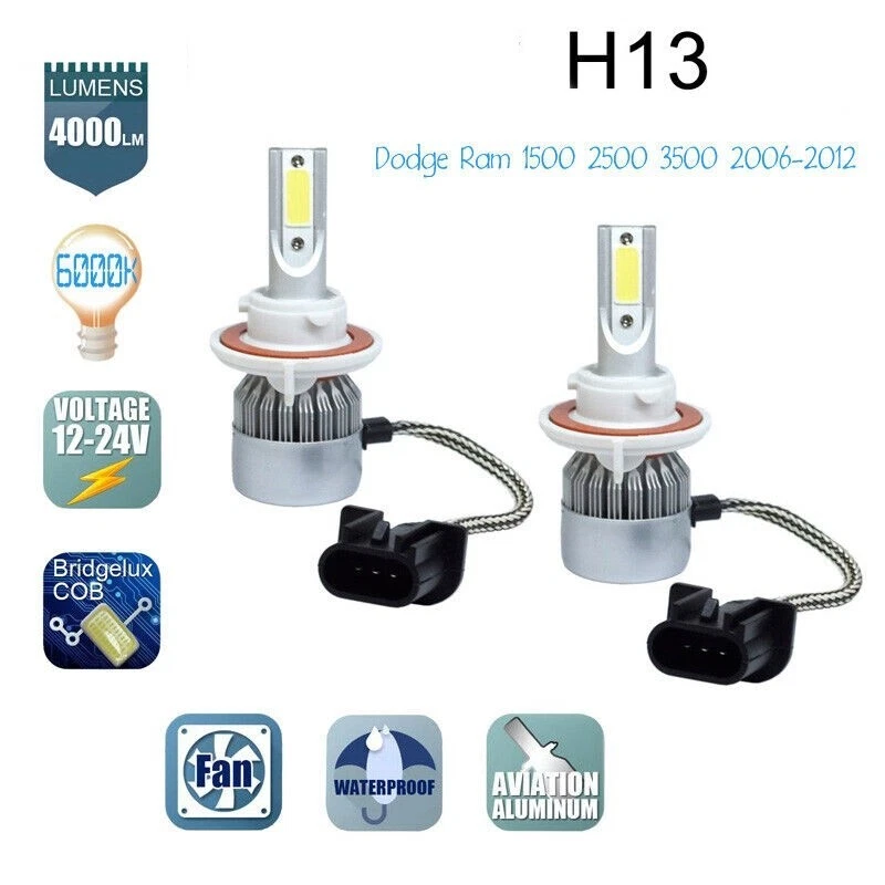 H13 LED Headlight Bulbs for Dodge Ram 1500 2500 3500 2006-2012 High Low Beam Kit - Image 1 of 1