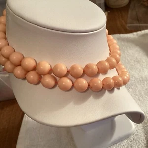 Vintage Plastic Bead Necklace 29” Melon Peach Single Strand - Picture 1 of 11