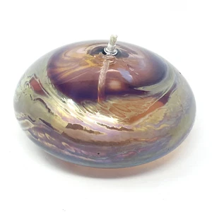 Art Glass Oil Lamp Mouth Blown Hand Made Artist Signed Gold Purple Brown Ellipse - Picture 1 of 23