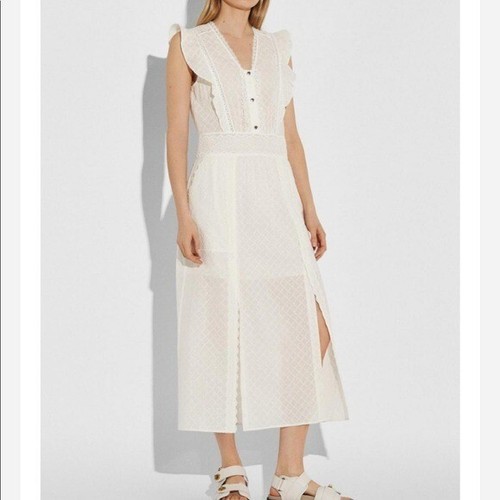 Maxi abito midi nuovo Coach 1941 panna avorio broderie pizzo anglaise taglia 6