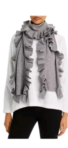 C by Bloomingdales Gray Ruffle Cashmere Blend Scarf Exclusive NEW W TAG~SOLD OUT - Picture 1 of 10