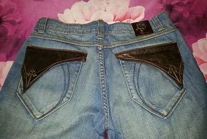 Requiem Goth Punk Herren blau Denim und Leder Jeans Kreuz ungewöhnlich 36"x 29, 5"GC - Bild 1 von 10