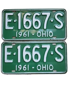 1961 Ohio License Plate vintage matched pair   E1667S.   * * - Picture 1 of 2