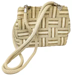 Borsa a mano vintage Warren Reed italiana tracolla borsetta tessuto avorio toppa lavoro - Foto 1 di 9
