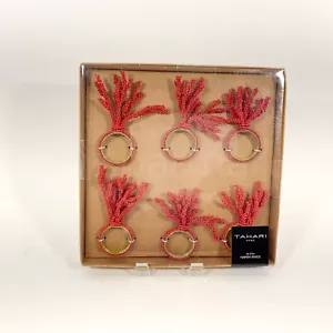 Juego de 6 servilleteros Tahari plata y rojo elegancia clásica nuevos - Imagen 1 de 5