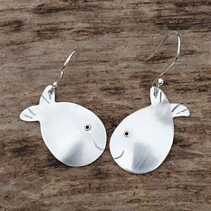 Smiley 925 Sterling Silver Fish Dangle Earrings Handmade Jewelry vt342 - Picture 1 of 6