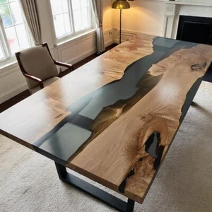 36"x72" Clear Black Epoxy Resin Wooden Dining Table Top Home Furniture Bar Decor - Picture 1 of 10