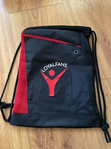 LoyalFans draw string Logomark lightweight backpack bag big zippered pocket NEW - Picture 1 of 2