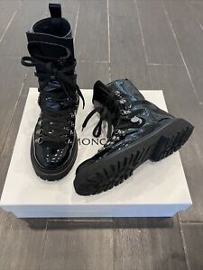 Moncler $1250 Berenice Black Patent Leather Boots Size 38