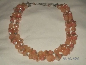 Vintage Hong Kong 2-Strand Argent Ton Rose Faux Perle & Lucite Perles Collier - Photo 1 sur 8