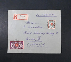 Estampillas de león de correo registrado de Danzig a Austria de 1923 usadas colonia alemana - Imagen 1 de 2