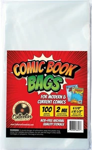 100 Comic Book Bags for Current / Modern Comics 6 1/8 X 10" + 1/2" Foldable Flap - Picture 1 of 8