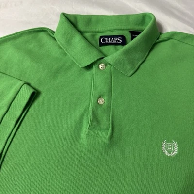 CHAPS Polo Shirt Men's Extra Large Neon Green Short Sleeve 100% Cotton EUC - Image 1 of 4