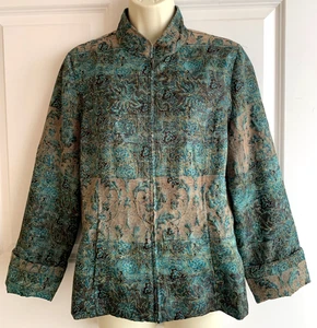 Travel Smith Jacket Woman's Size S Lined Zip Up Teal Tan Gold - Picture 1 of 8