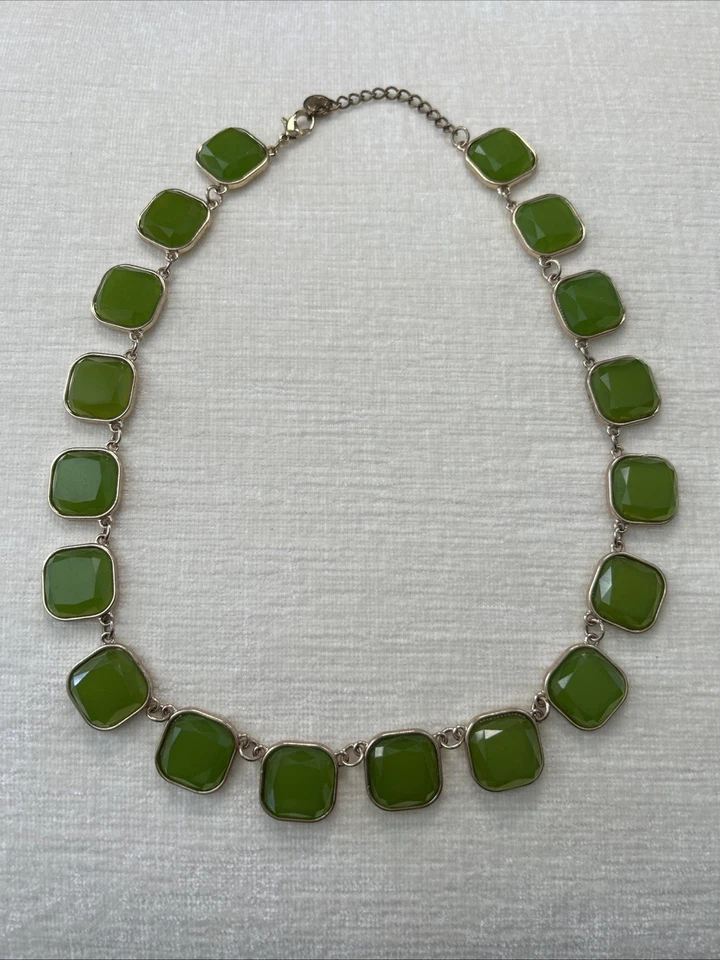 Talbot Necklace Cabochon Cushion Cut Bezel Linked Green Gemstones - Image 1 of 4