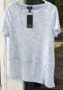 Jones NY Celestial Blue Knit Tunic Top Asymmetrical Hem Short Sleeve New G - Picture 1 of 6