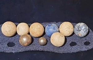Lot Of 9 Vintage Handmade Clay And Steel Marbles #45 - Picture 1 of 11