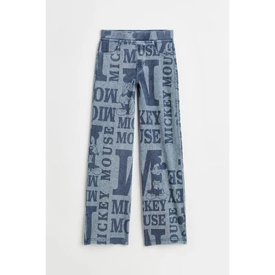 H&M Disney Niñas 14+ Pantalones Pierna Ancha Azul Cambray Denim Mickey Mouse Foto 1 de 4
