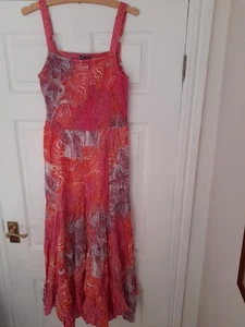 Sundress Phool 10, Pink Crinkle Cotton Unused, Smock Bodice, Dipped Hem - Picture 1 of 6