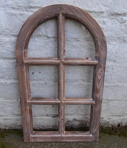 Kleineres Dekofenster Sprossenfenster Dekorahmen halbrund Holz braun 49 cm - Bild 1 von 1