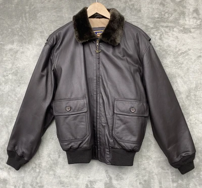 Chaqueta De Colección Azul Marino Aerotransportada Cuero Forrada Pilotos Vuelo/Bombardero Talla S Marrón - Etiquetas Foto 1 de 4