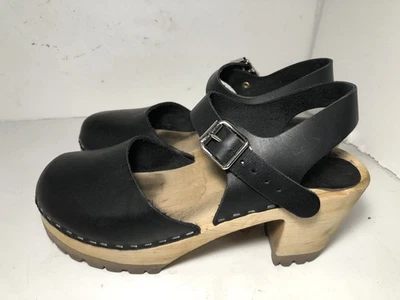 Mia Zapatos Mujer 38 (US 7.5-8) Bloque Cuero Madera Cuña Mary Jane Zuecos Suecos Foto 1 de 4